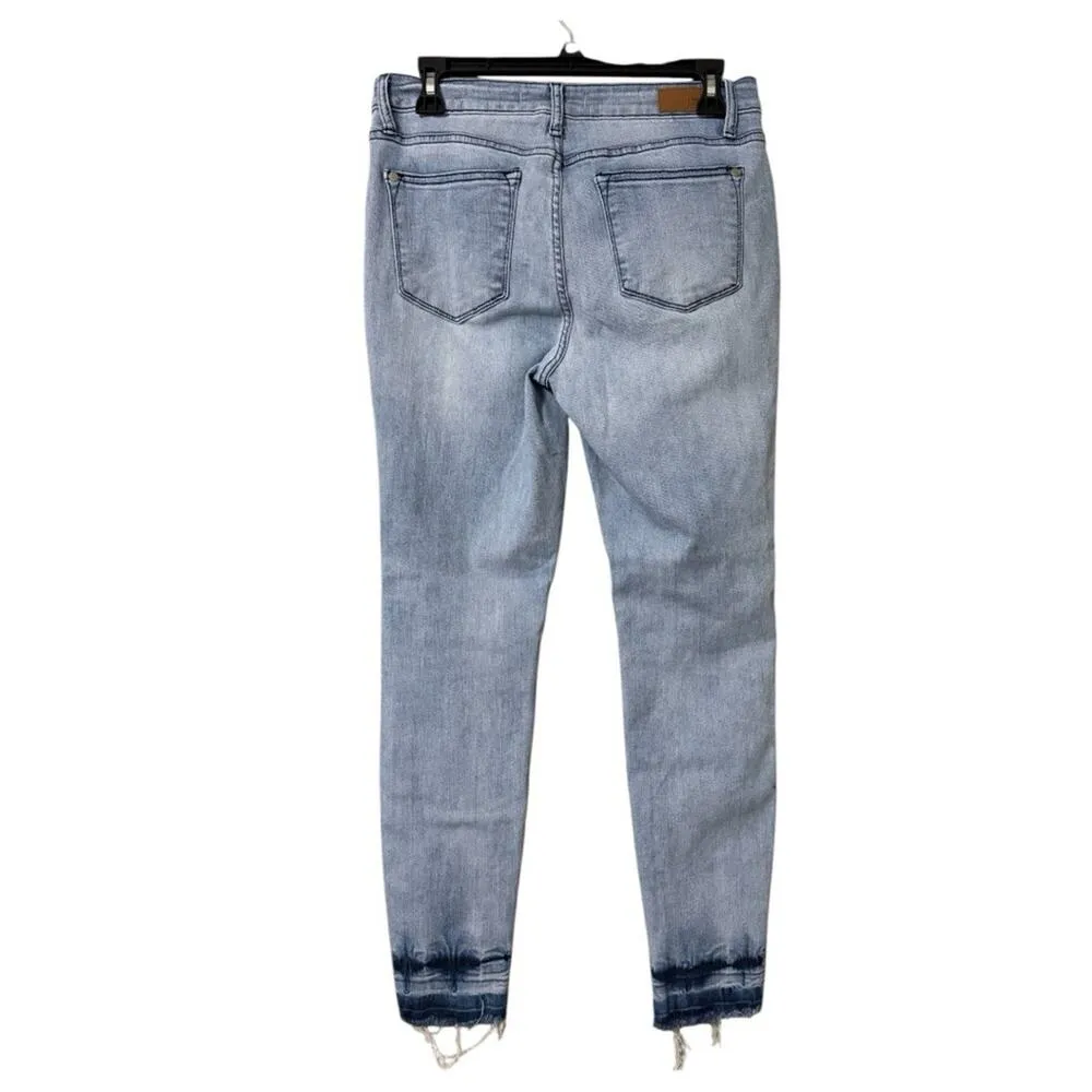 JUDY BLUE 5/27 full size tie-dye raw hem mid rise skinny jeans lightwash  casual - Image 13