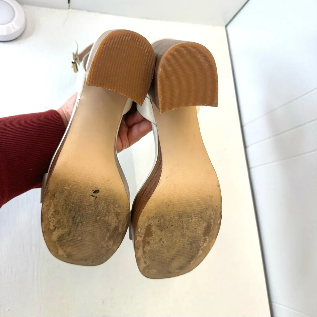 Nordstrom Noanita-Lea Ivory Leather Platform Sandals Wood Block Heel Size 9.5M - Image 9