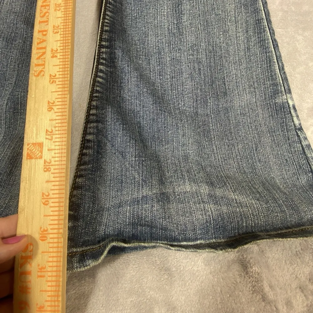 Allen B Womens Flare Jeans 10 Boot Mid rise Blue Rhinestones Boho Festival Ranch - Image 6