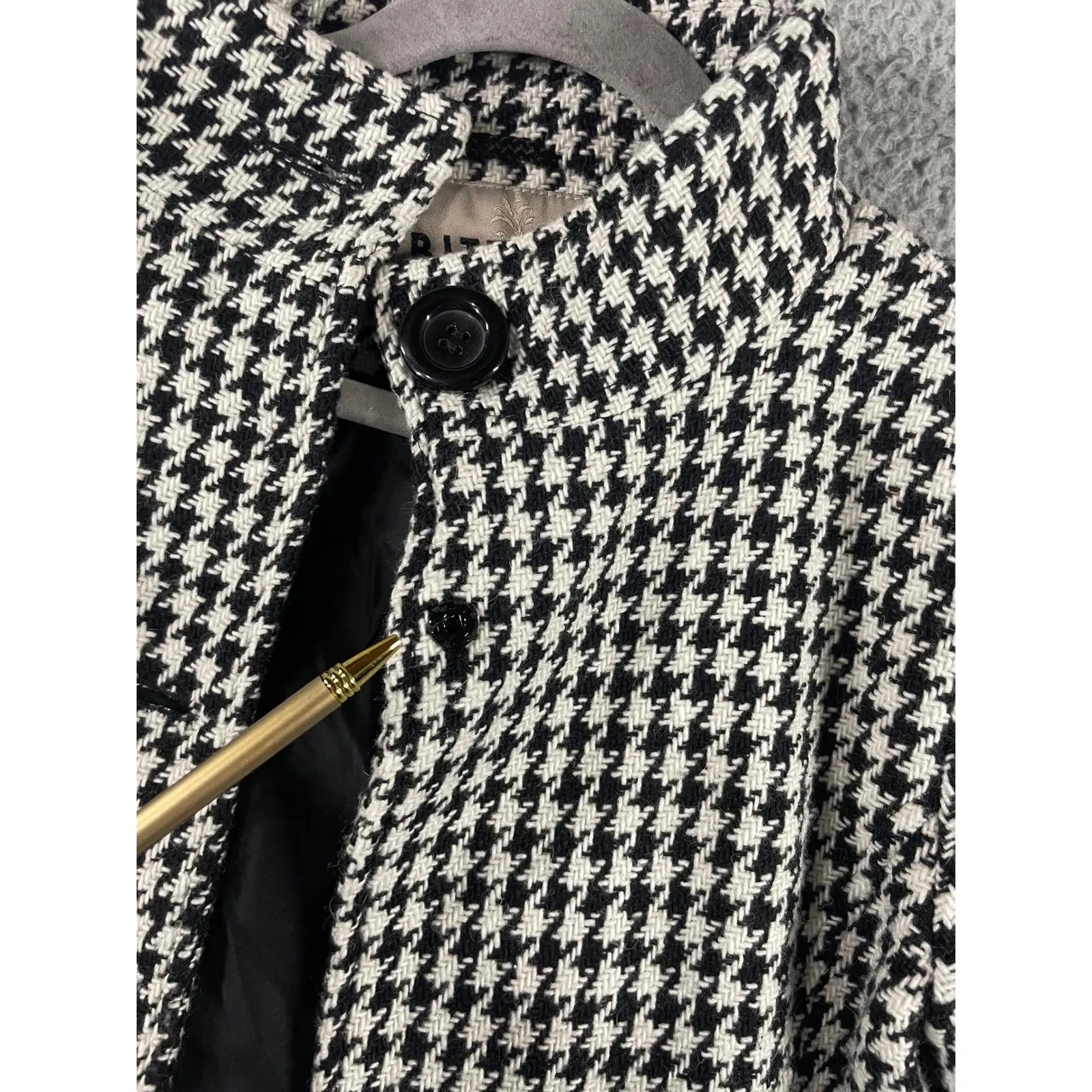 Vintage‎ Bitten Sarah Jessica Parker PeaCoat Women Medium Houndstooth Wool Blend Black - Image 13
