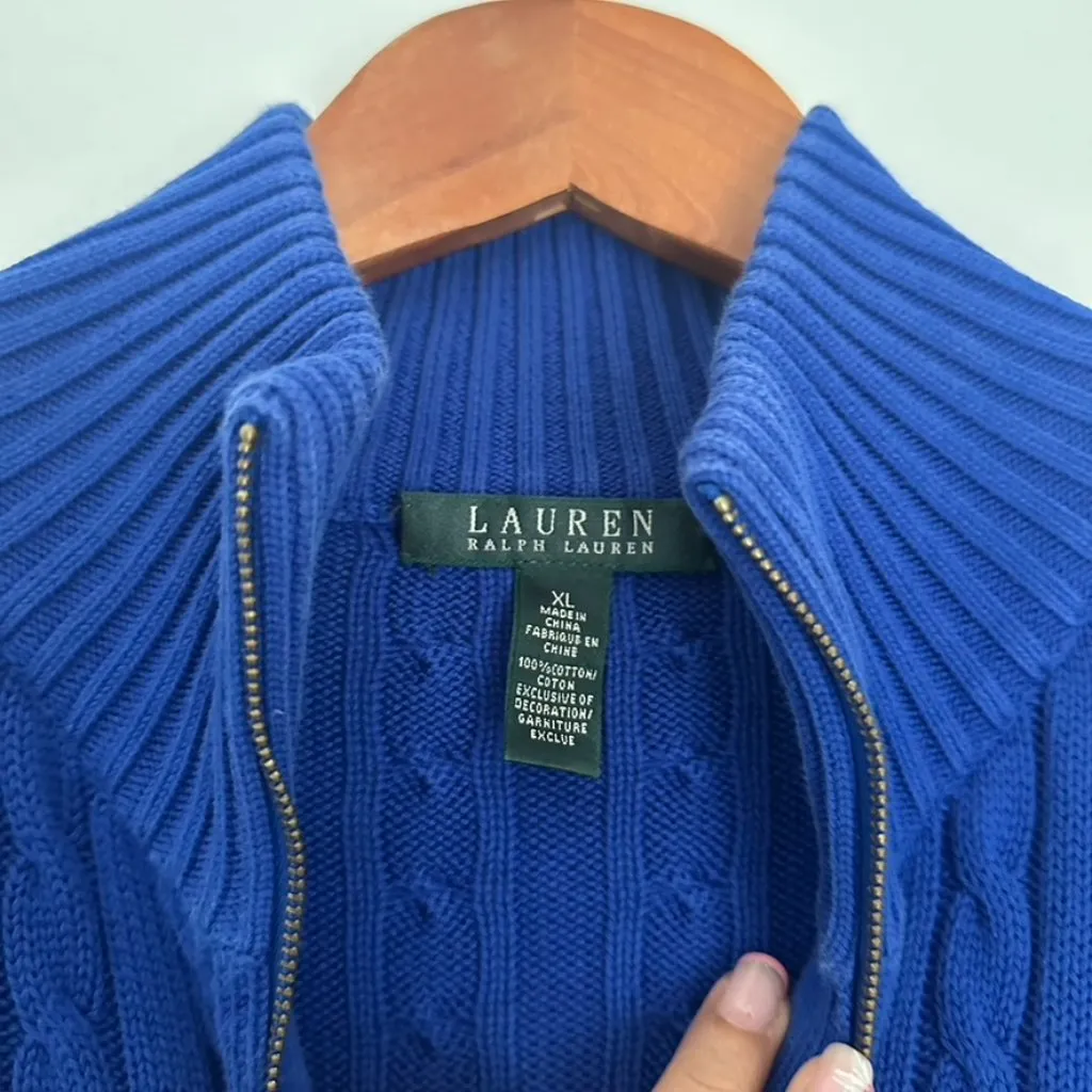 Lauren Ralph Lauren Royal Blue Cable Knit Zip Up Sweater Size XL - Image 2