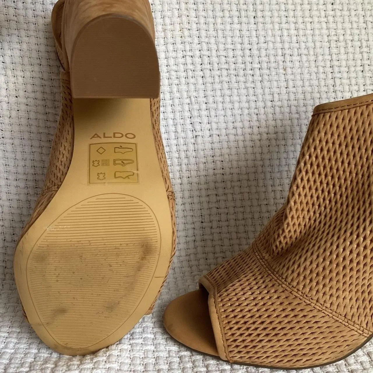 Tan Suede Peep Toe Heels - Image 5