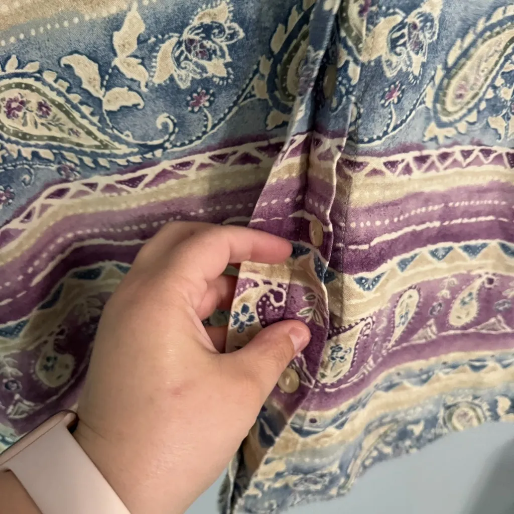 Vintage Alfred Dunner 90s Mom Paisley Silk Button Down Shirt Women's Size 14 - Image 6