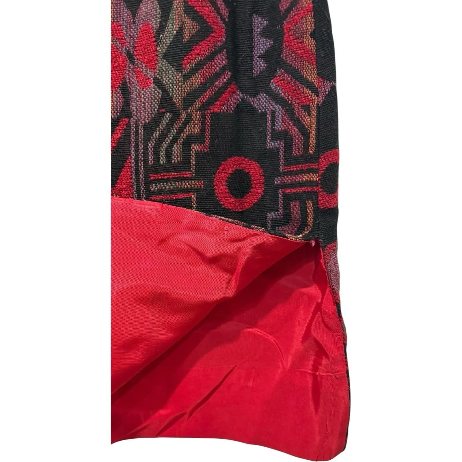 Vintage 70s/80s Susan Thomas Boho Geometric Tapestry Red Wool Lined Skirt Sz 10 - Image 3