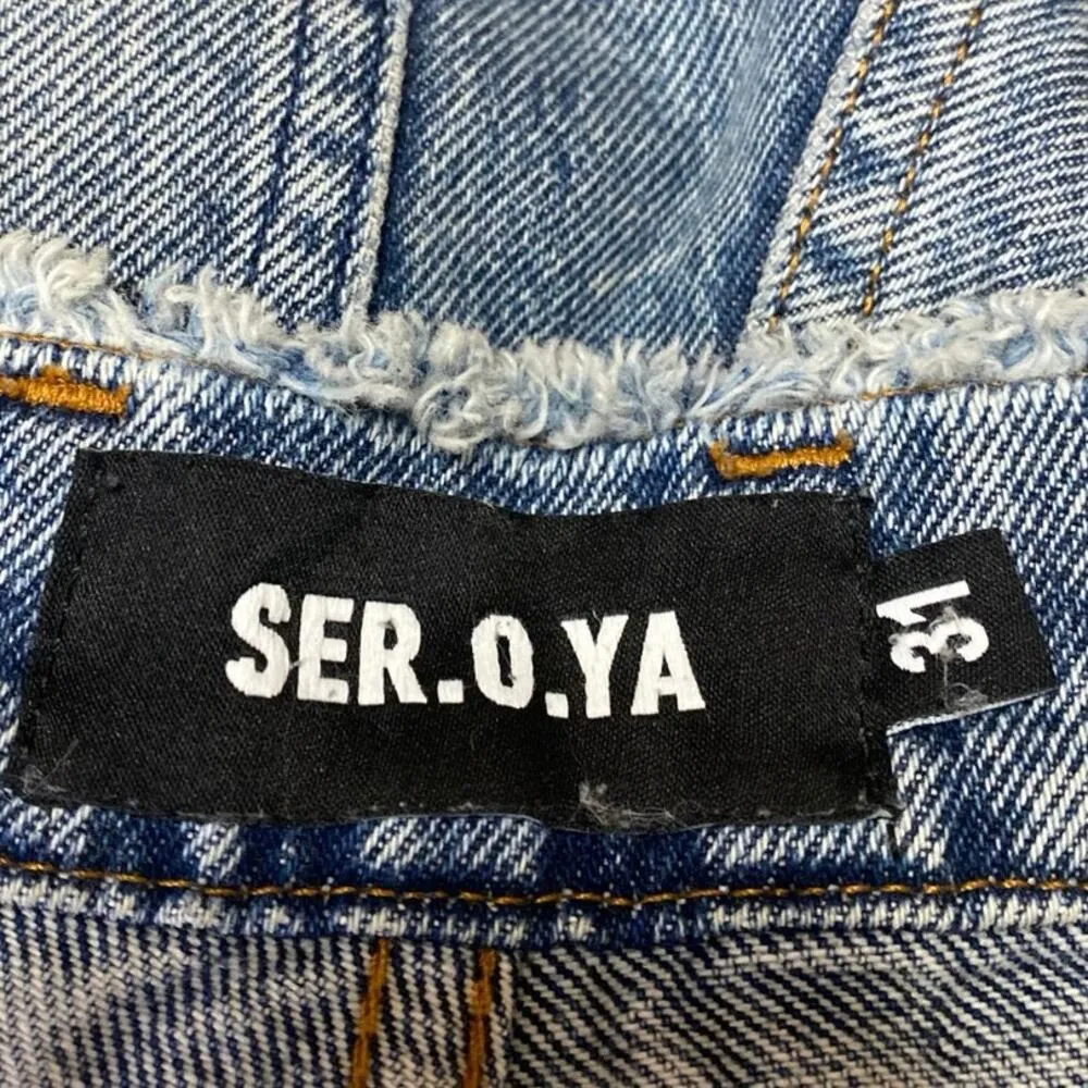 Ser.O.Ya Womens Blue High Waisted Distressed Wide Leg Baggy Denim Jeans Pants 31 - Image 4