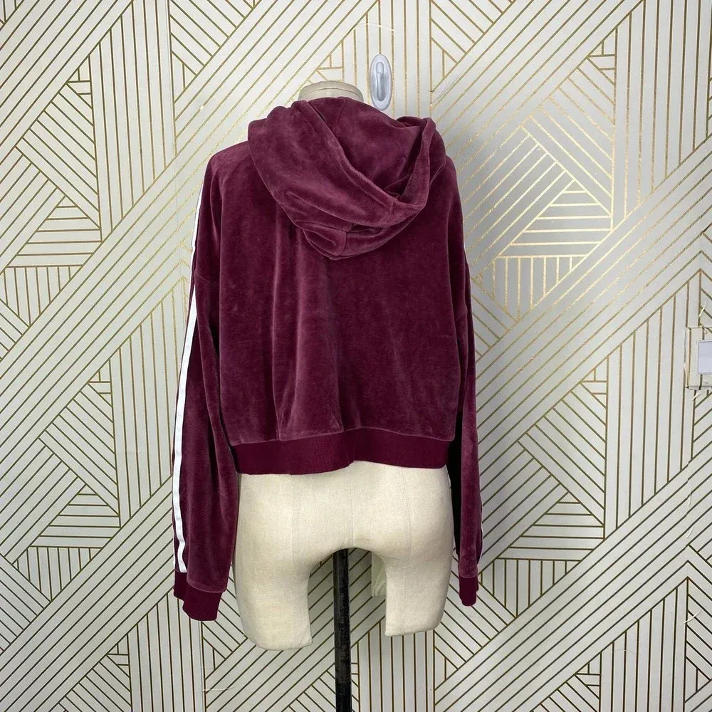 Adidas Originals Hoodie Sweatshirt Cropped Velour‎ Purple Red Size US Small - Image 7
