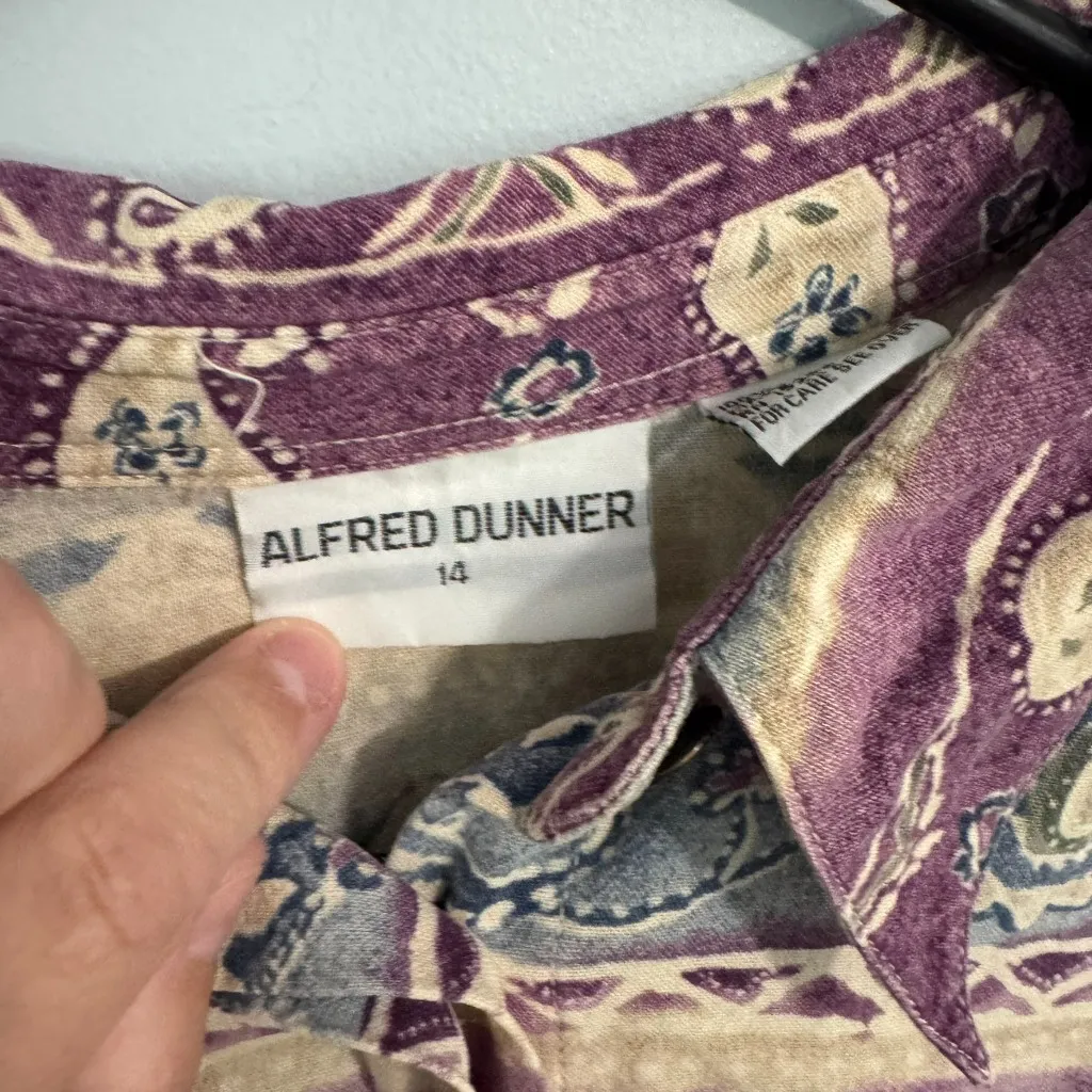 Vintage Alfred Dunner 90s Mom Paisley Silk Button Down Shirt Women's Size 14 - Image 3