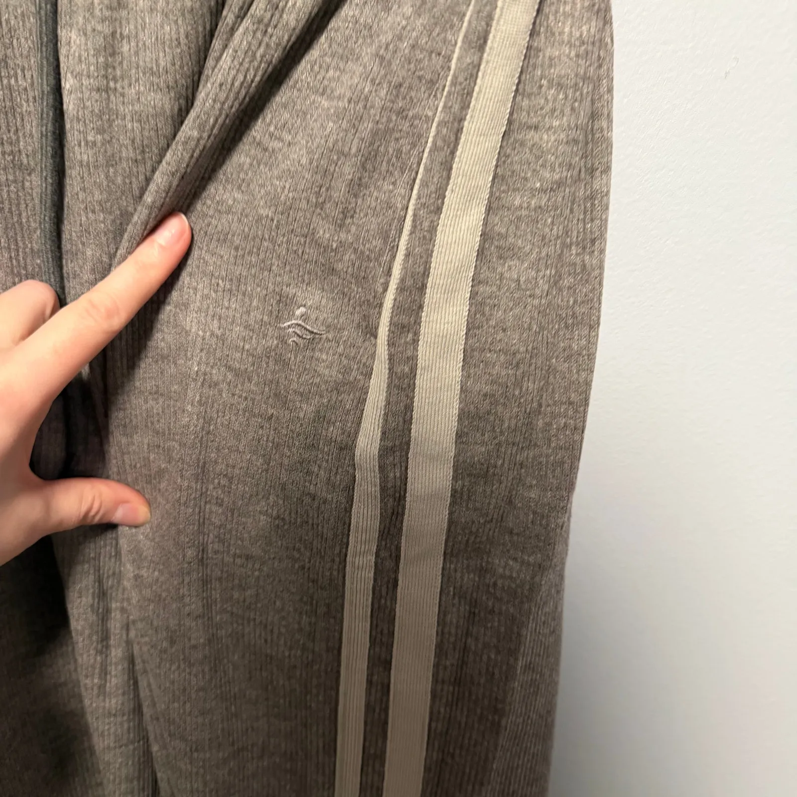 Ribbed High Waisted Tummy Control Drawstring Wide Leg Color Block Fleece Trouser - Image 6