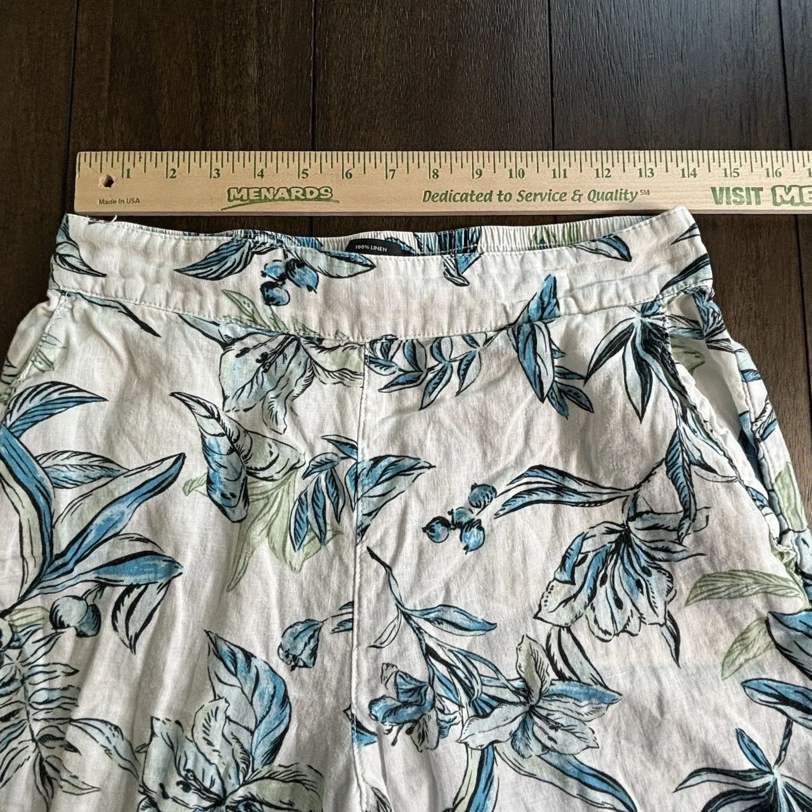 Tahari Womens 100% Linen Leaf Beachy Costal Wide-Leg Crop Pants Pockets Medium - Image 3