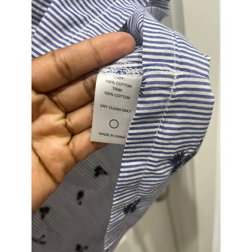 Trovata Birds of Paradise Brett Bohemian Blouse Navy Stripes w/ Embroidery Sz M Blue Size M - Image 4