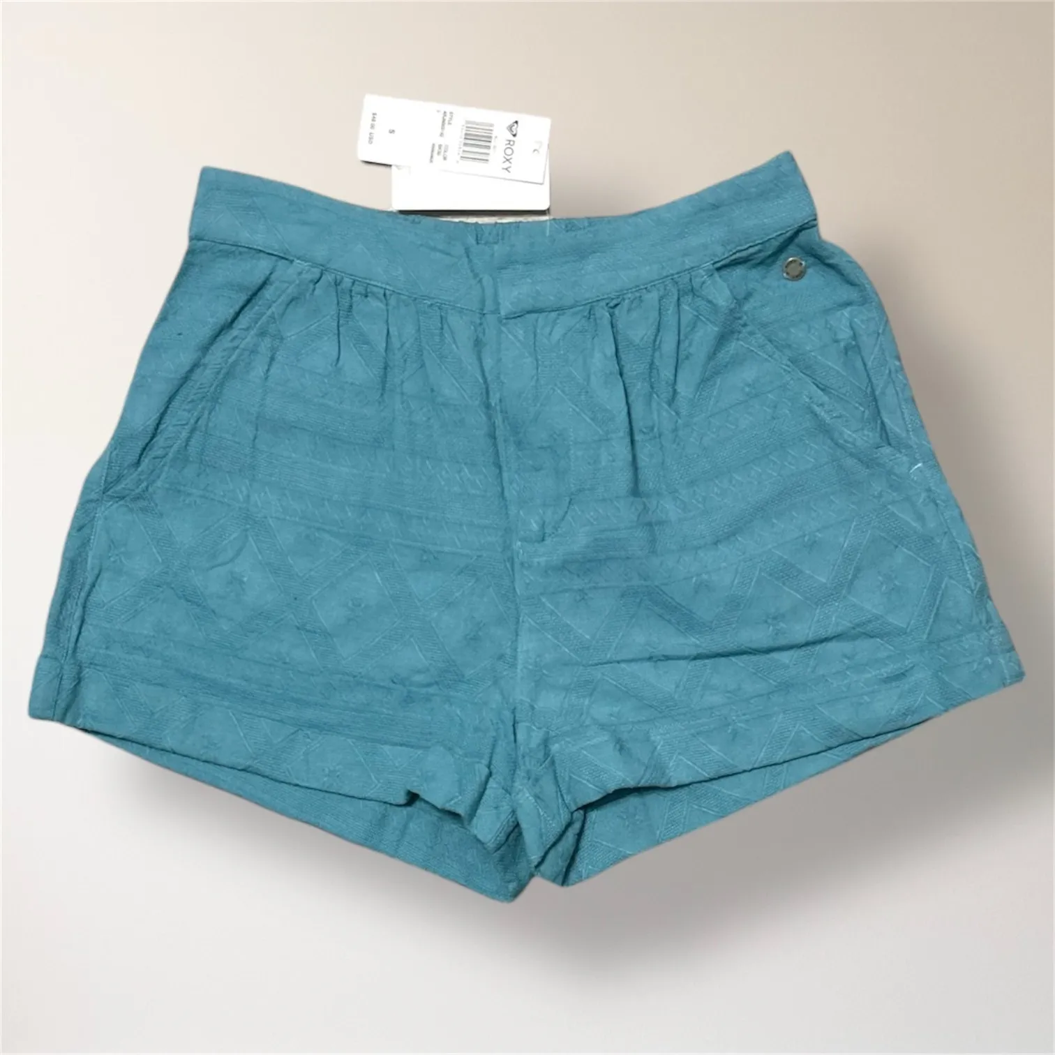 New Roxy S Atlantic Blue Cotton Textured Pocket Shorts Resort‎ Travel Beach - Image 2