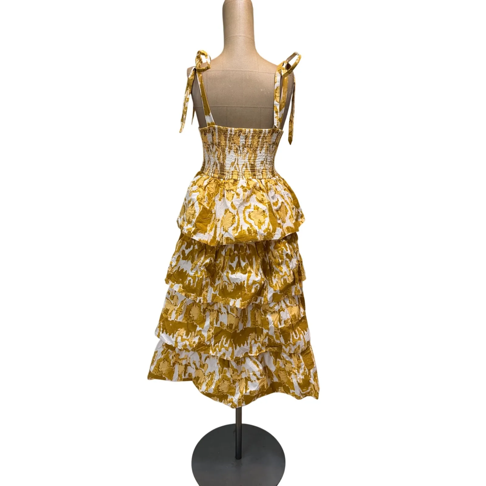 Cleobella Midi Dress Shae Ruffle Tiered 100% Cotton Yellow Print - Image 7