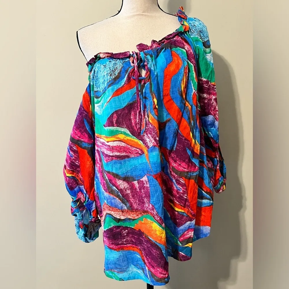 Verxy plus size 2XL off the shoulder multicolor top vacation Cruisewear bright Blue - Image 2