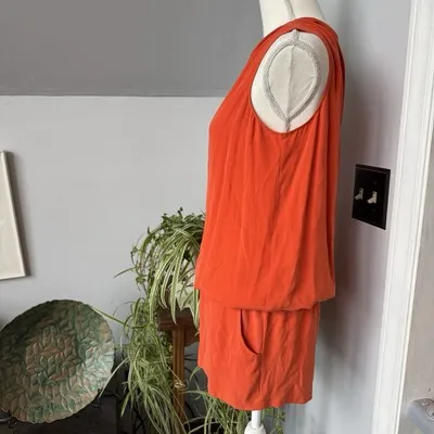 Ramy Brook Orange One‎ Shoulder Silk Romper Shorts Size Large vacation resort - Image 3