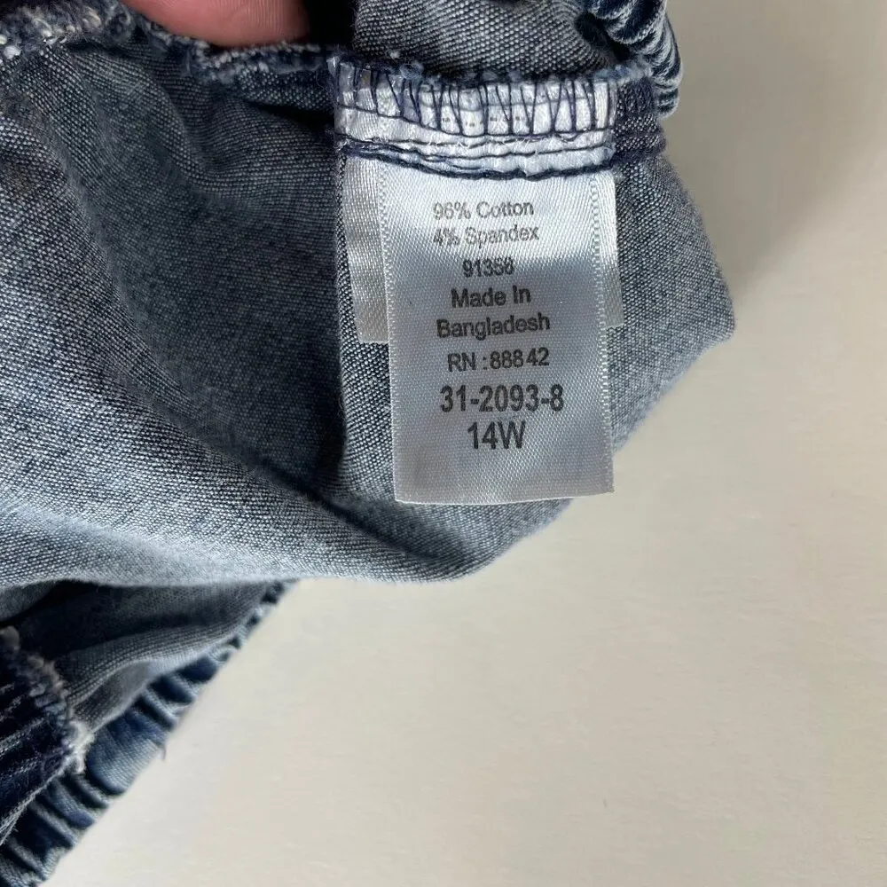 Denim 24/7 Acid Wash Pull On Stretch Waist Skinny Jeans Size 14W Casual Blue - Image 5