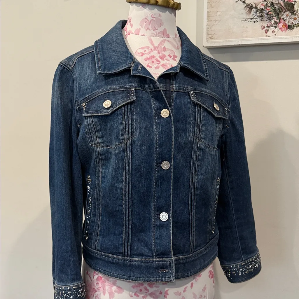 White House Black Market Blue rhinestone Denim Jacket - Image 9