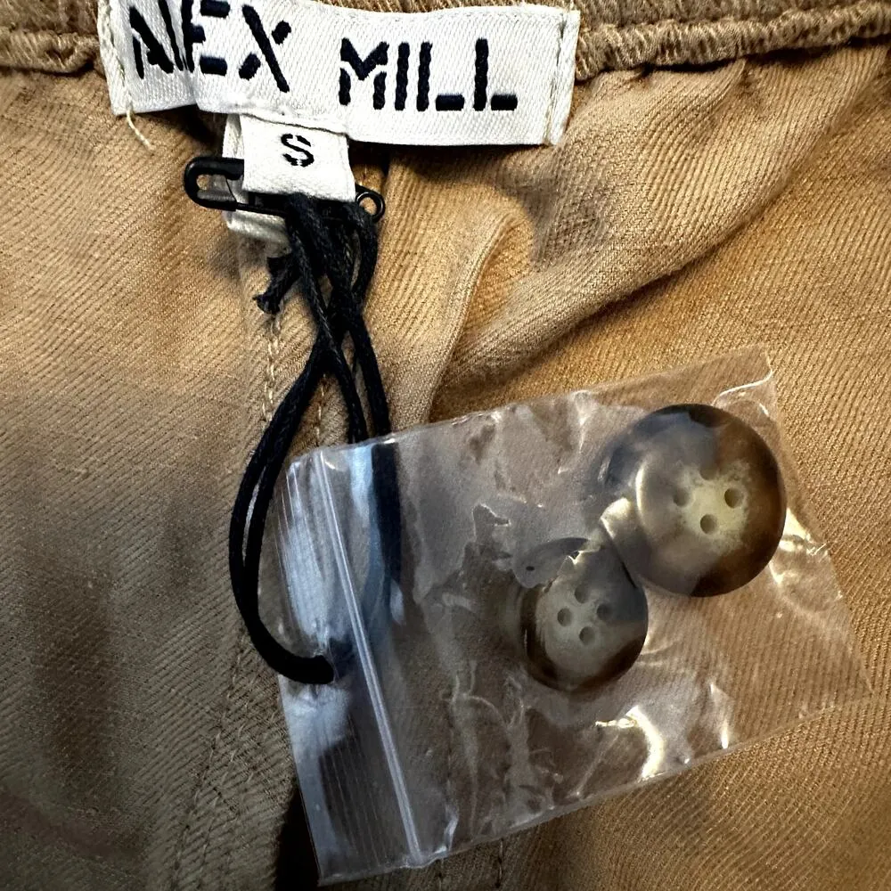 Alex Mill Pleated Linen Shorts Twill Vintage Khaki Pull On Corozo Buttons S NWOT Brown - Image 3