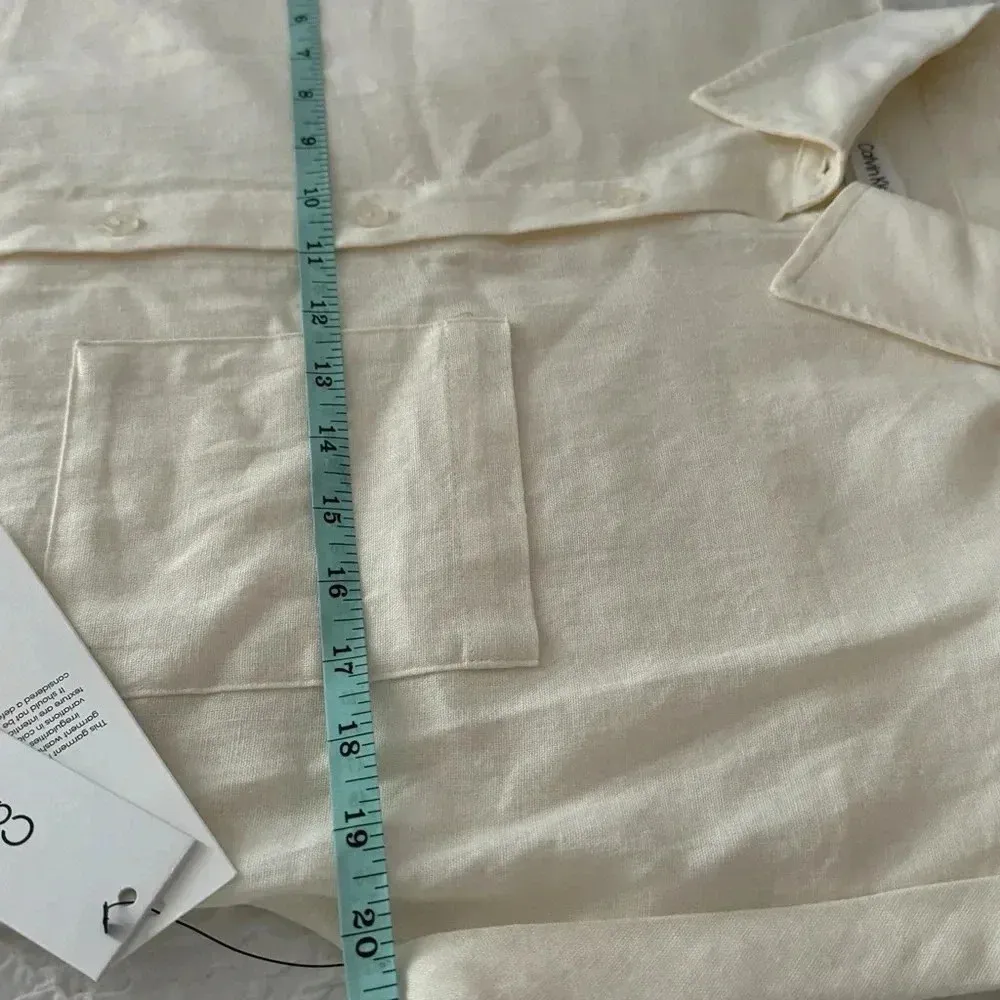 NWT  White Linen Blend Button Front Midi Shirt Dress Coastal Chic - Image 11