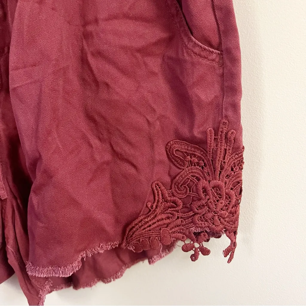 Knox Rose Burgundy Cut Off Drawstring Waist Shorts Size Large NEW Embroidered - Image 4