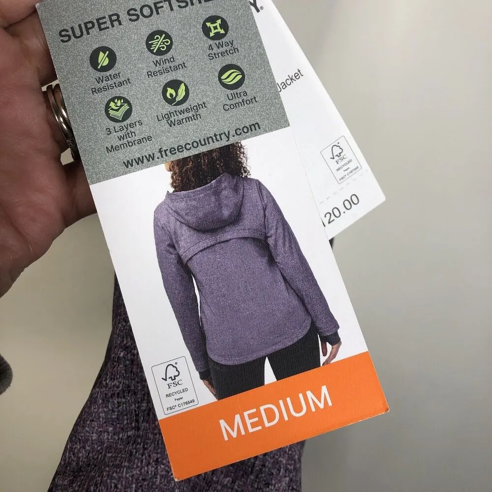 NEW Free Country Faux Fur Lined Soft Shell Fig -Purple Hooded Jacket Women's M - Image 8