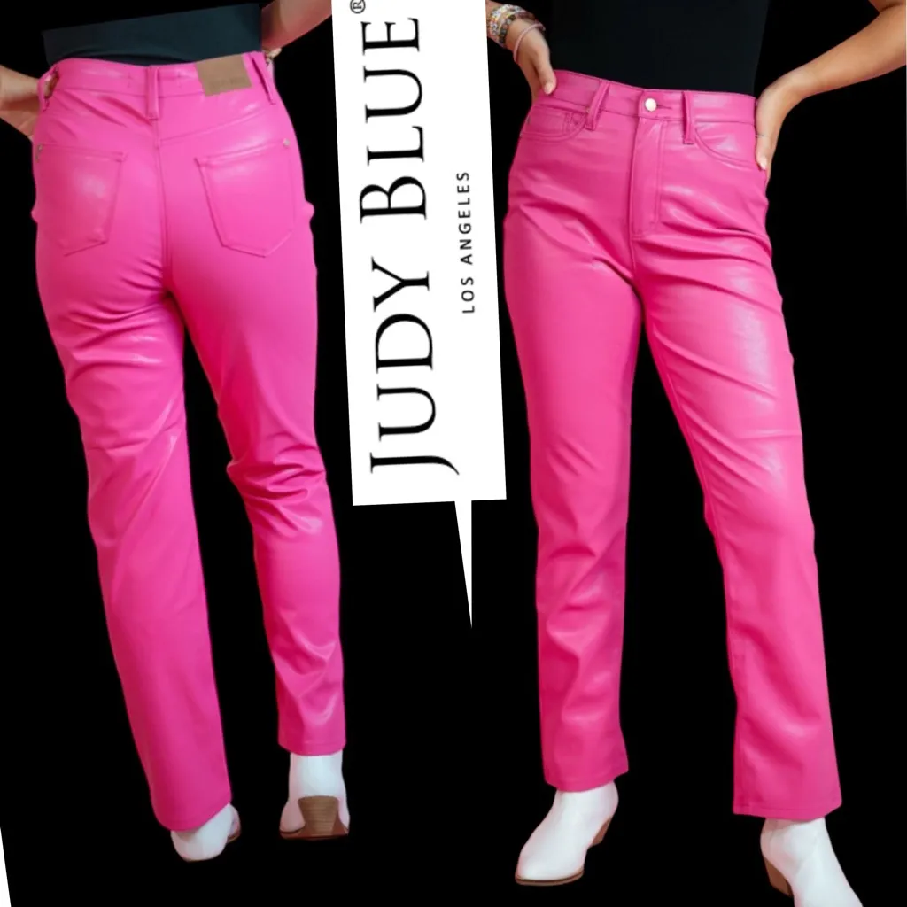 Judy Blue Hot Pink
Tummy Control
Vegan Leather
Straight Stretch Jean Size 14W - Image 2