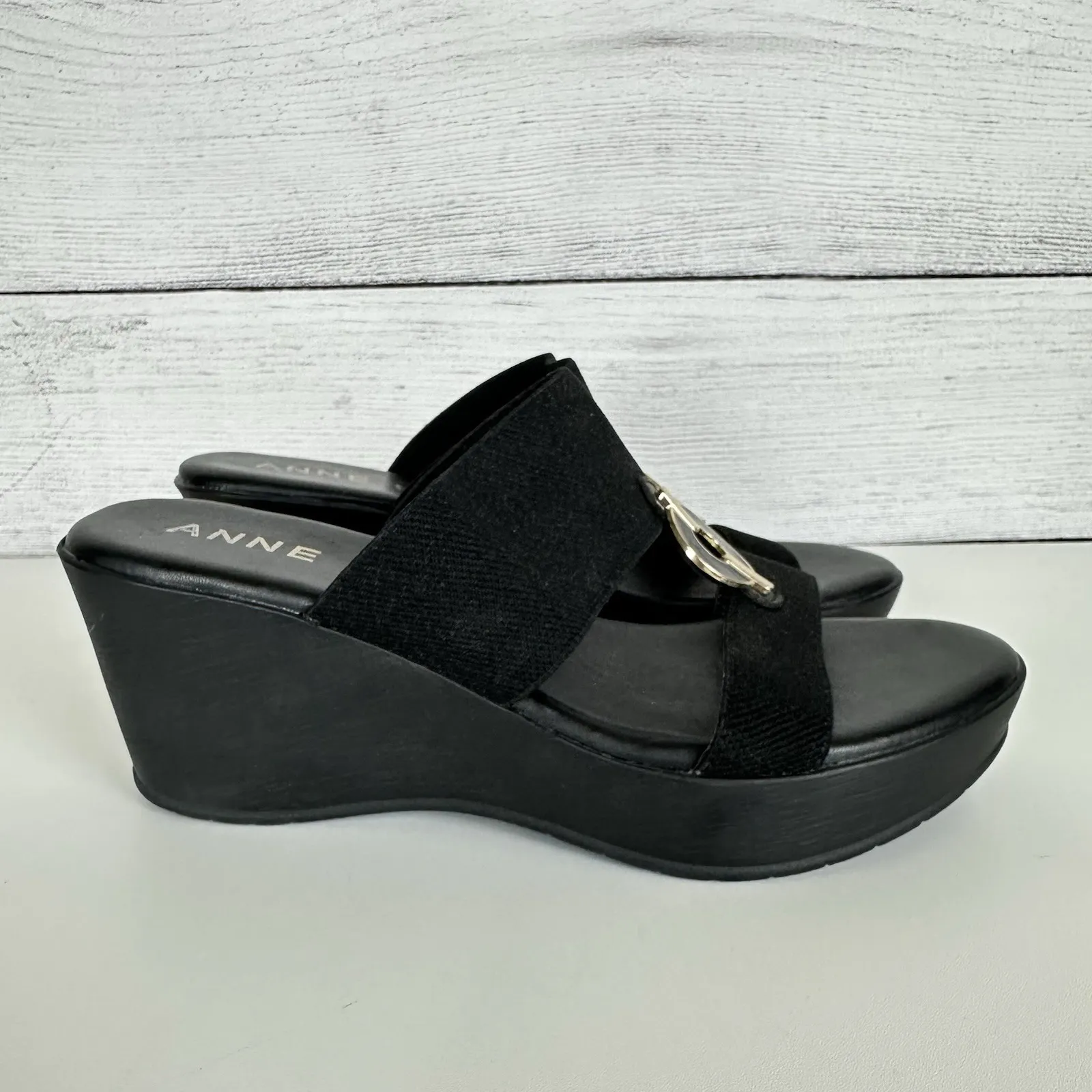 Anne Klein Black Hadya Wedge Sandals Women's Size 7.5 Summer Going‎ Out Career - Image 4