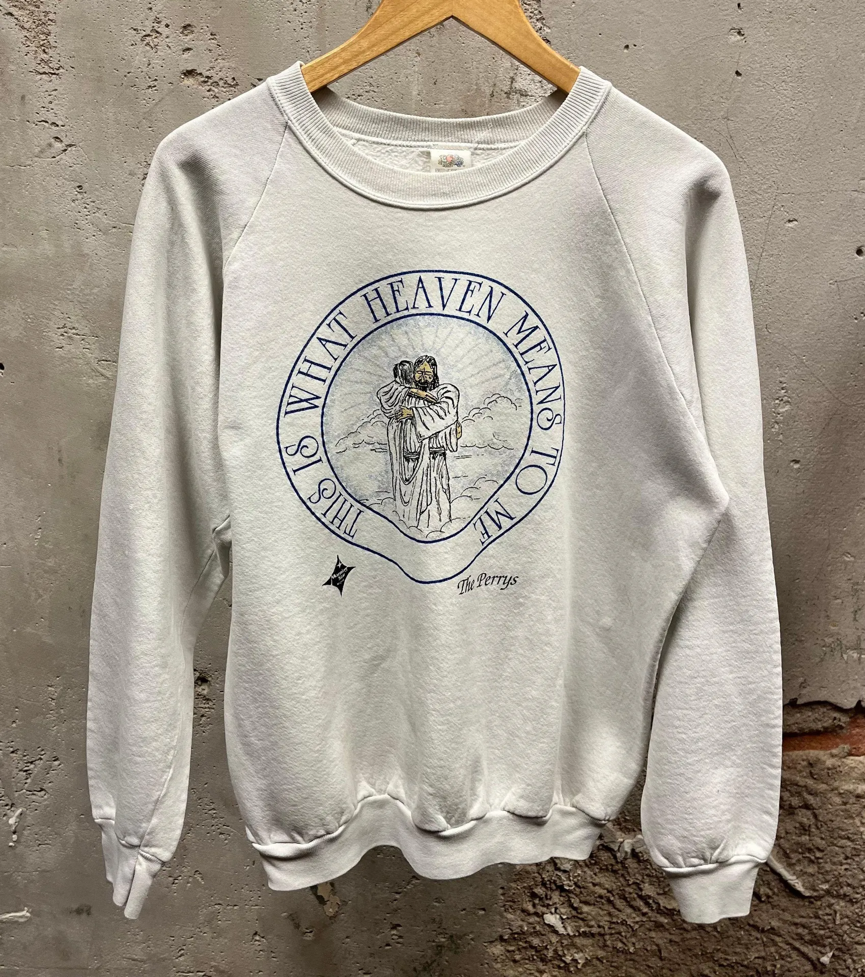 Vintage 90s The Perrys Gospel Heaven Means To Me White Crewneck Sweatshirt XL - Image 1