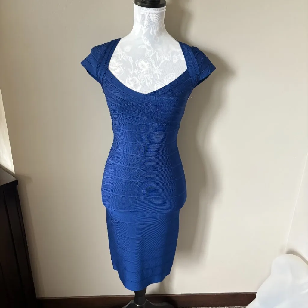 Herve Leger Raquel Bandage Dress Blue Womens Designer Stretchy Small - Image 9