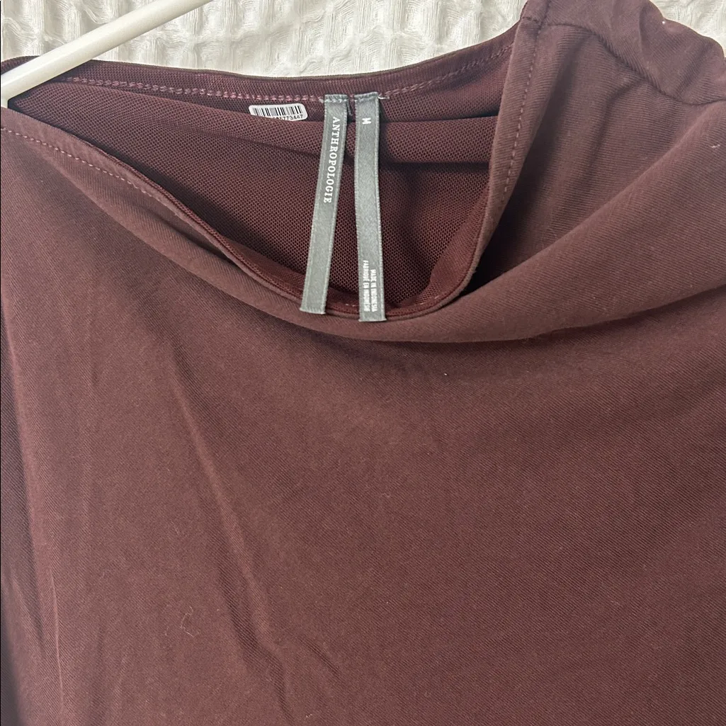 Anthropologie Ruched Mock-Neck Knit Dress Medium Cocoa Plum Brown - Image 7