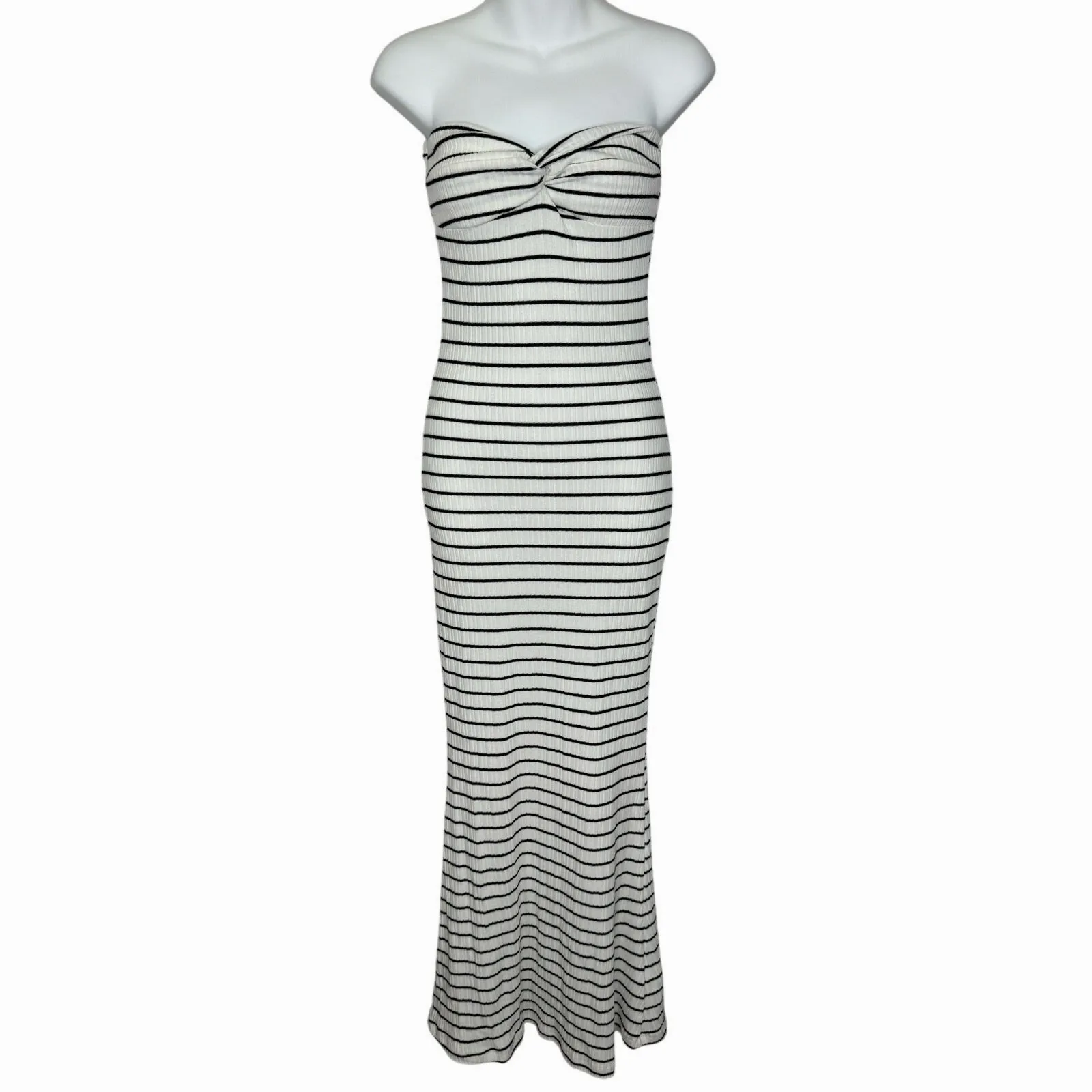 NA-KD Front Twist Maxi Tube Dress Small White Black Stripe Summer Minimalist‎ - Image 4