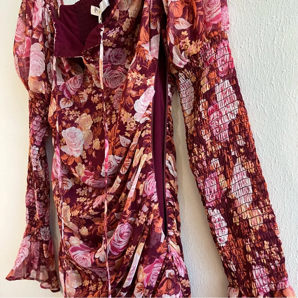 Wayf Dress Rosie Dress Red Roses Floral Asymmetrical Hem Puff Sleeves Sz S NWT - Image 9