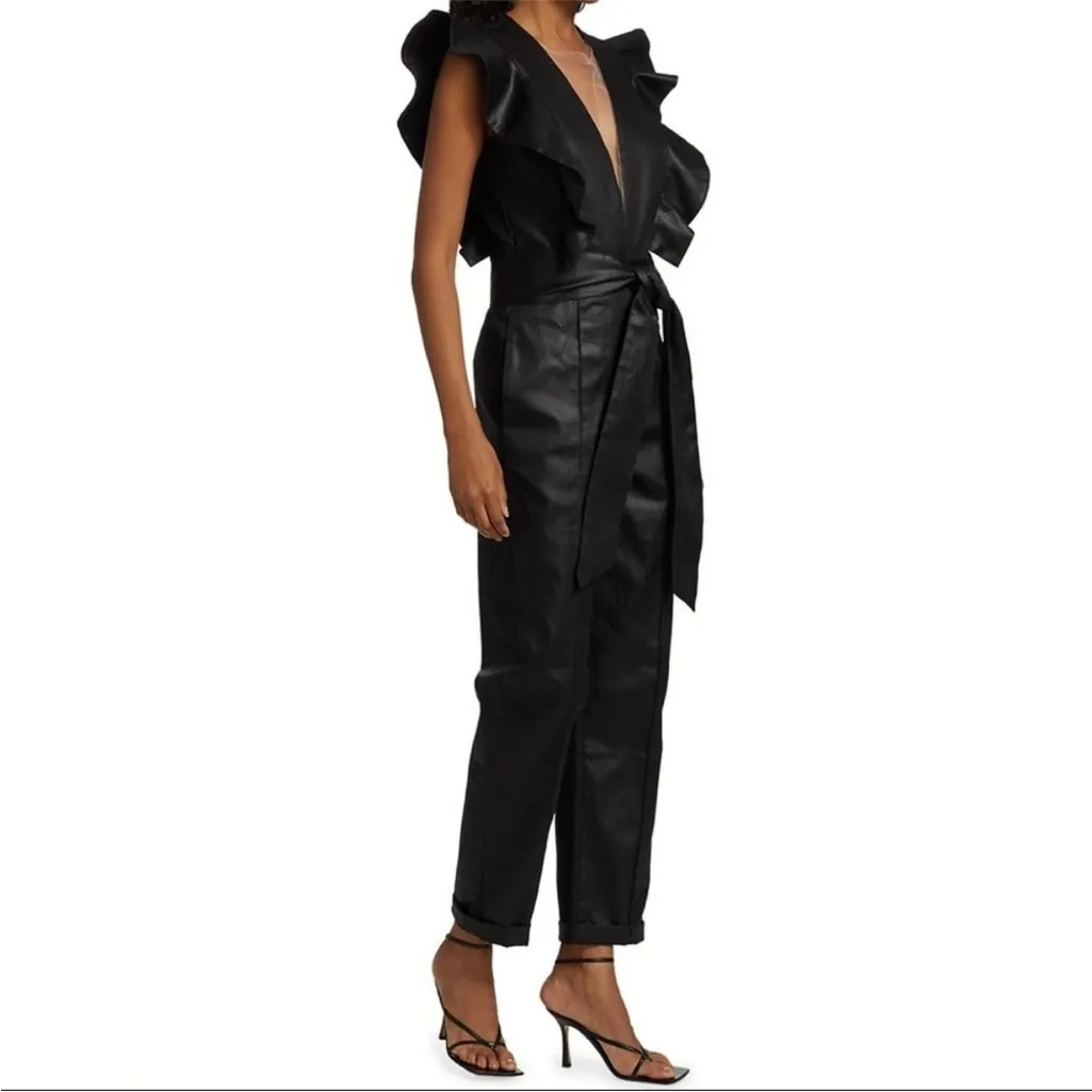 NWOT 7 For All Mankind Black Jumpsuit with Ruffle Sleeves Size Small - Image 2