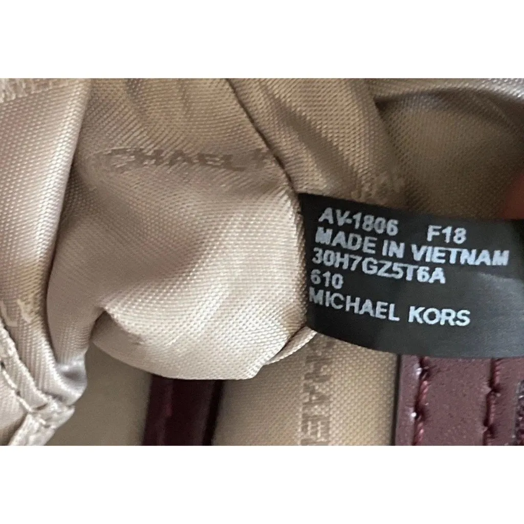 Vintage MICHAEL KORS Mercer Gallery Burgundy Oxyblood Leather Zip Tote Bag - Image 8