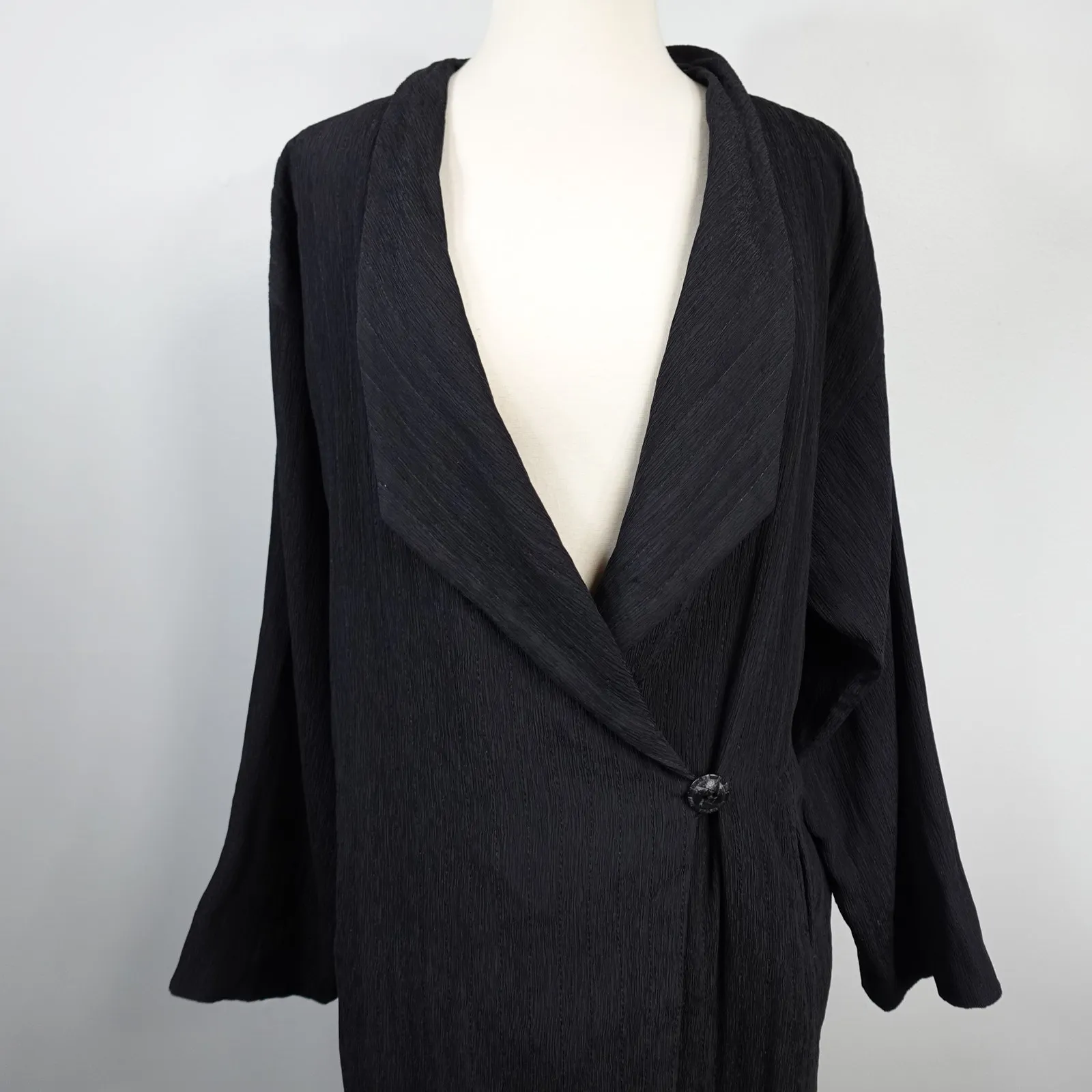 Kiss of the Wolf Black Duster Coat Long Trench Cape Art to Wear Painted Silk XS - Image 4