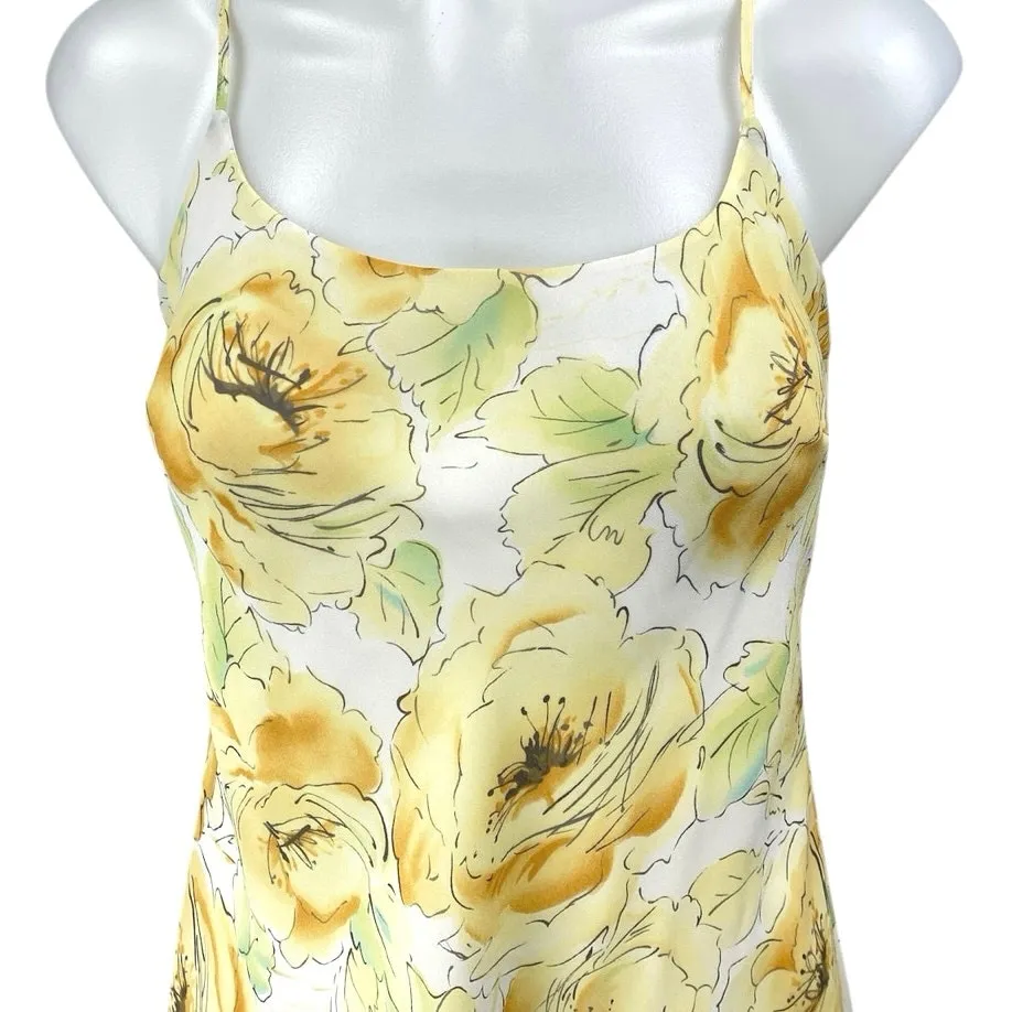Ann Taylor LOFT Yellow 100% Silk Floral Sleeveless Cami Camisole Mini Dress 6 - Image 3