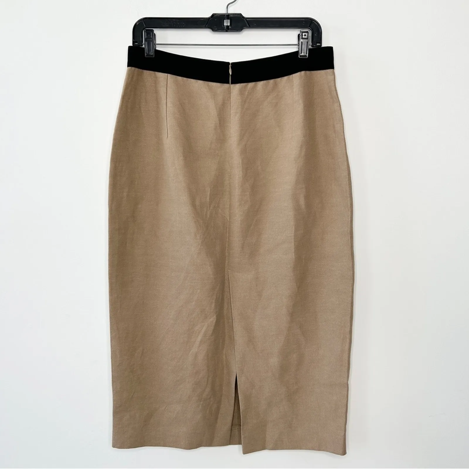 LES COPAINS BVM Spa VTG Pencil Skirt Womens 10 Flax Cotton Made in Italy Luxury Tan - Image 4