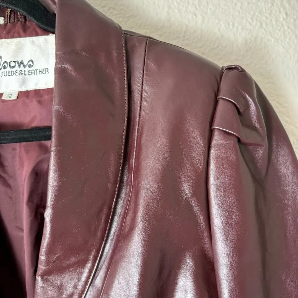 Wilsons Vintage Burgundy Leather Puff Shoulder Fitted Leather Jacket Size 12 - Image 3
