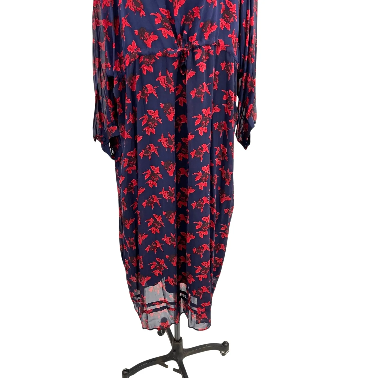 Madewell No.6 Silk Magical Dress Vintage Rose‎ Floral Print Blue Red Size 14 - Image 7