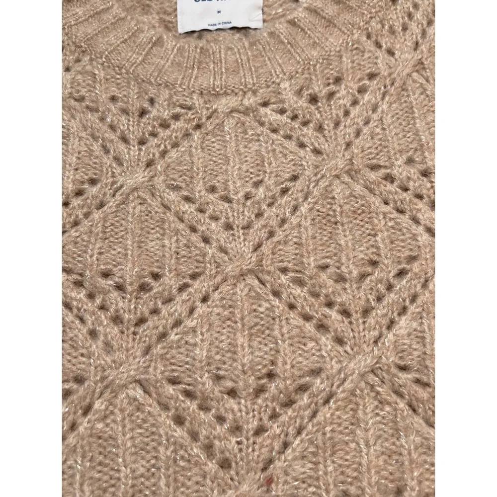 Old Navy Blush Pink Ruffle Trim Metallic Pointelle Knit Sweater Sz M - Image 3