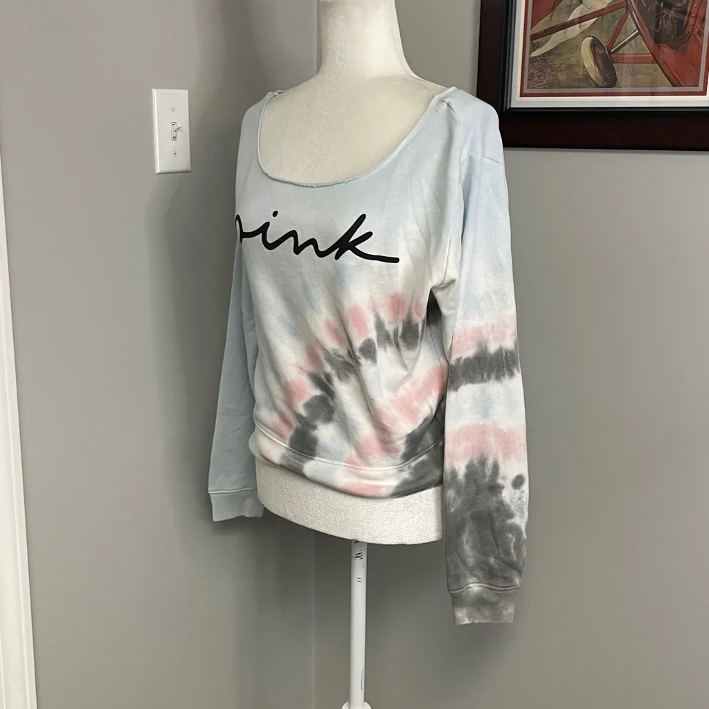 Victorias Secret PINK Supernova Tie Dye Slouchy Crop Off the Shoulder Sweatshirt - Image 2