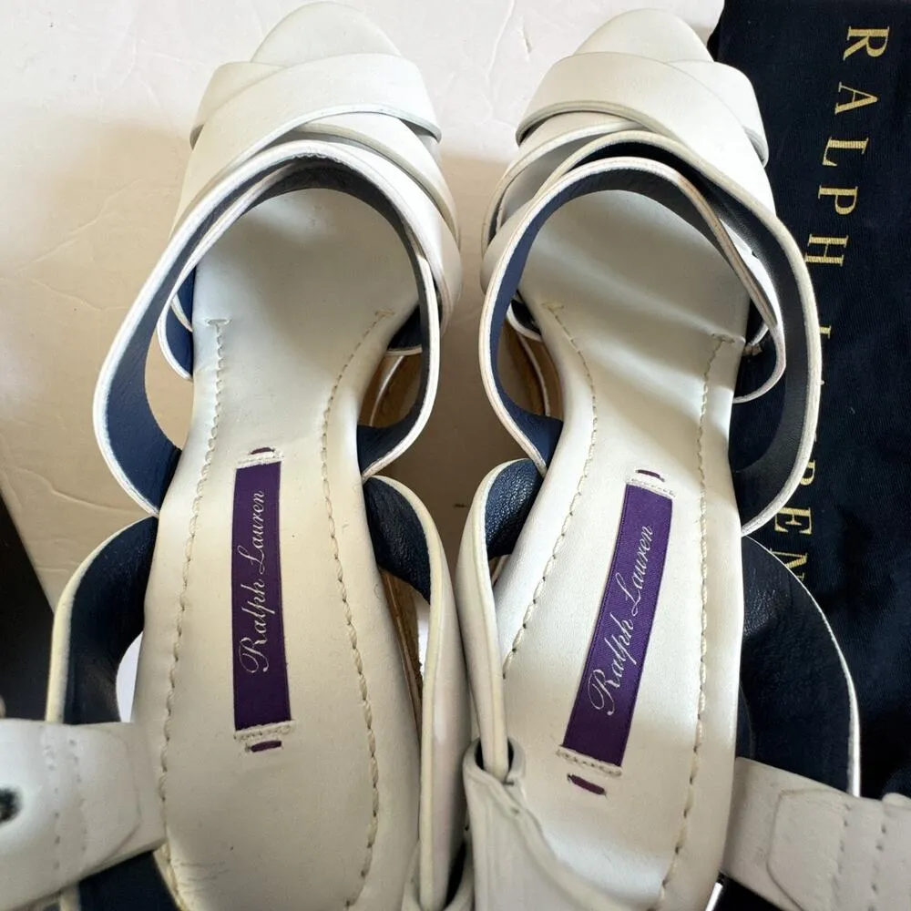 Ralph Lauren Purple Label Erin Espadrille Wedge Platform White Leather 37.5 Size 6.5 - Image 7