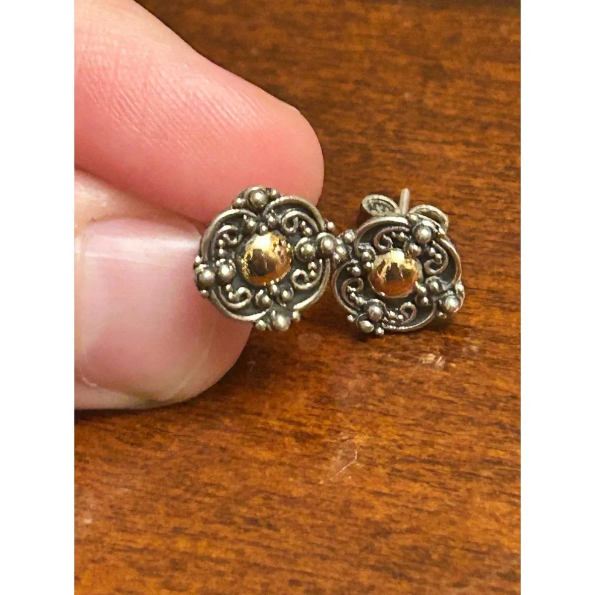 925 sterling silver 14 k gold stud earrings romantic vintage cute 1.68g m12 - Image 3