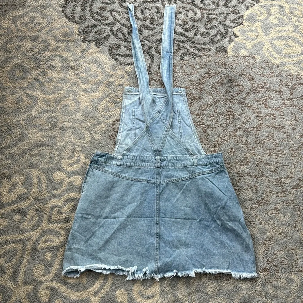 Denim Distressed Skirt Overalls Blue Medium - Image 5