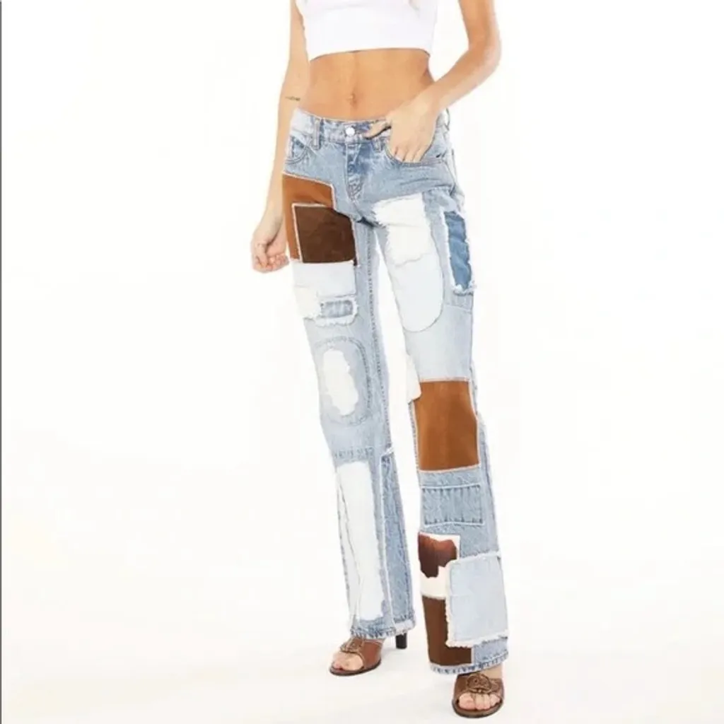 Revive Cowboy Patchwork A-List / Paparazzi Flare Jeans Sz 26 - Image 2
