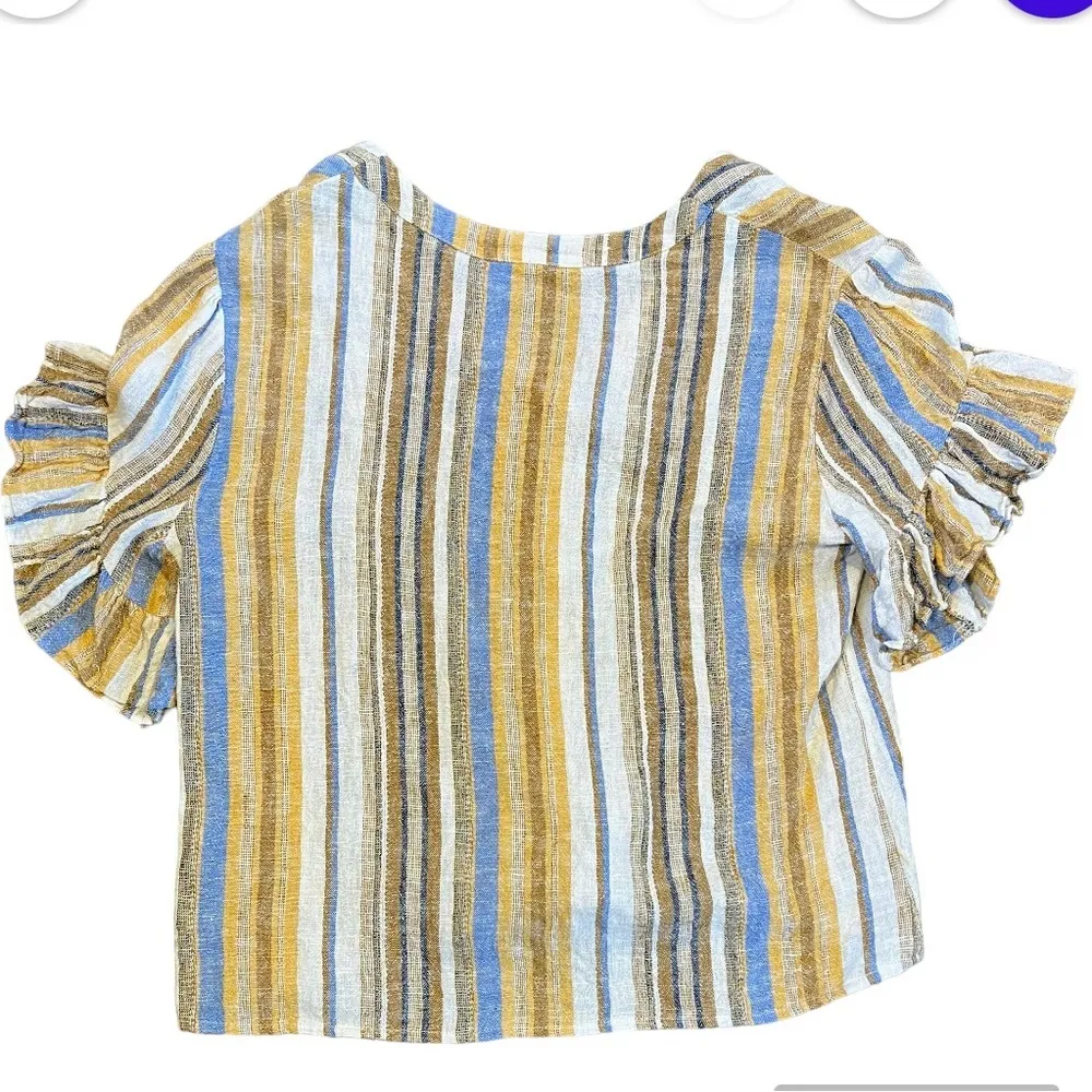 Drew Anthropologie Beverly Linen Striped Ruffle Sleeve Blouse Shirt Sz‎ Medium - Image 7