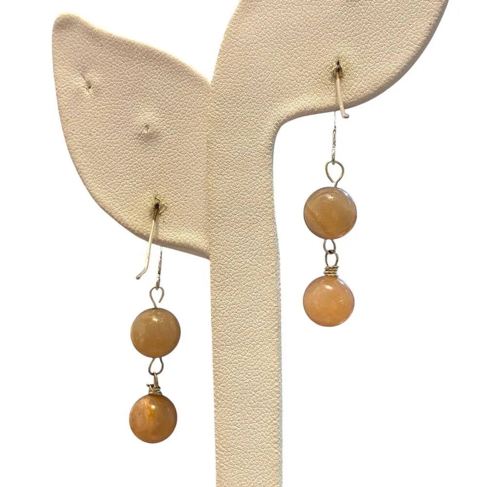 Sunstone 10MM Dangle Earrings Womens Sterling Silver Hook Beaded Boho Beachy - Image 2