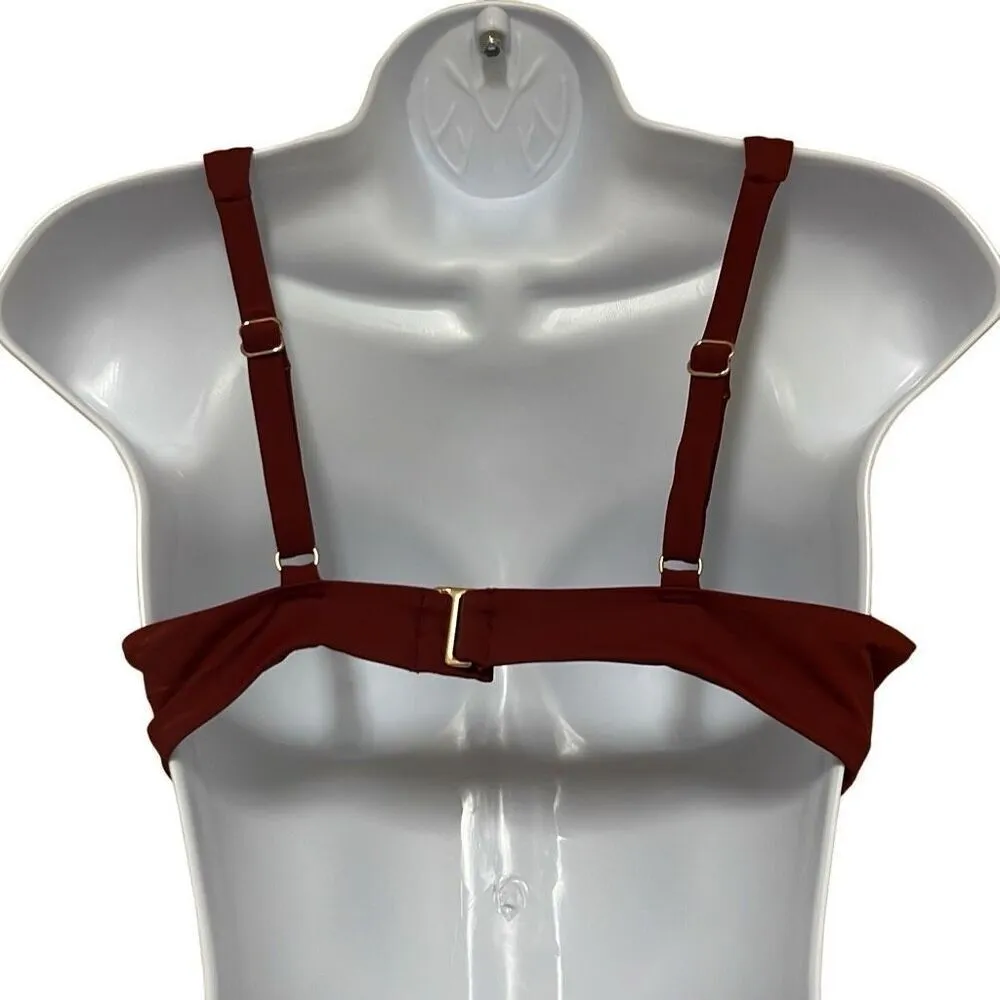 Andie Swim The Dalia Bikini Top Burgundy Gold Clasp Adjustable Padded Medium NWT - Image 2