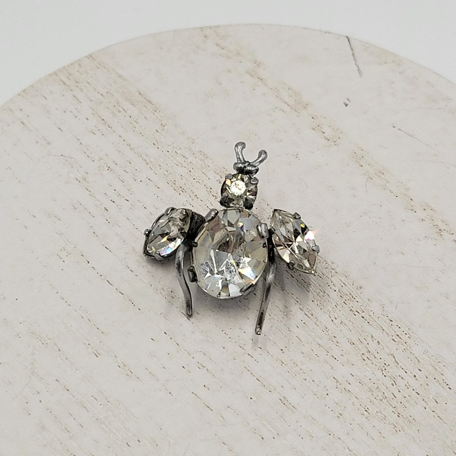 Vintage 1960 Austrian Crystal 3D Bug Brooch Silver Tone Insect Pin - Image 6