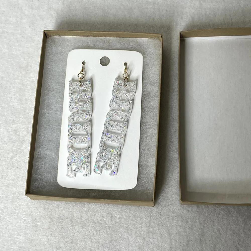 White Sparkle Bride Dangle Earrings - Image 4