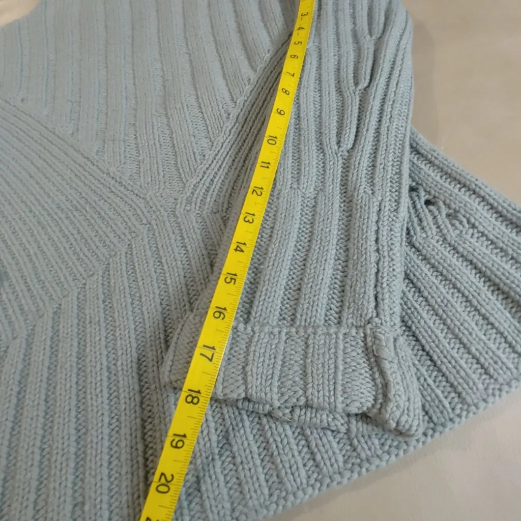 Hand Knit Sweater Pullover Tequila Solo Gray Merino Wool Ribbed Knit Mock Neck Blue Size M - Image 12